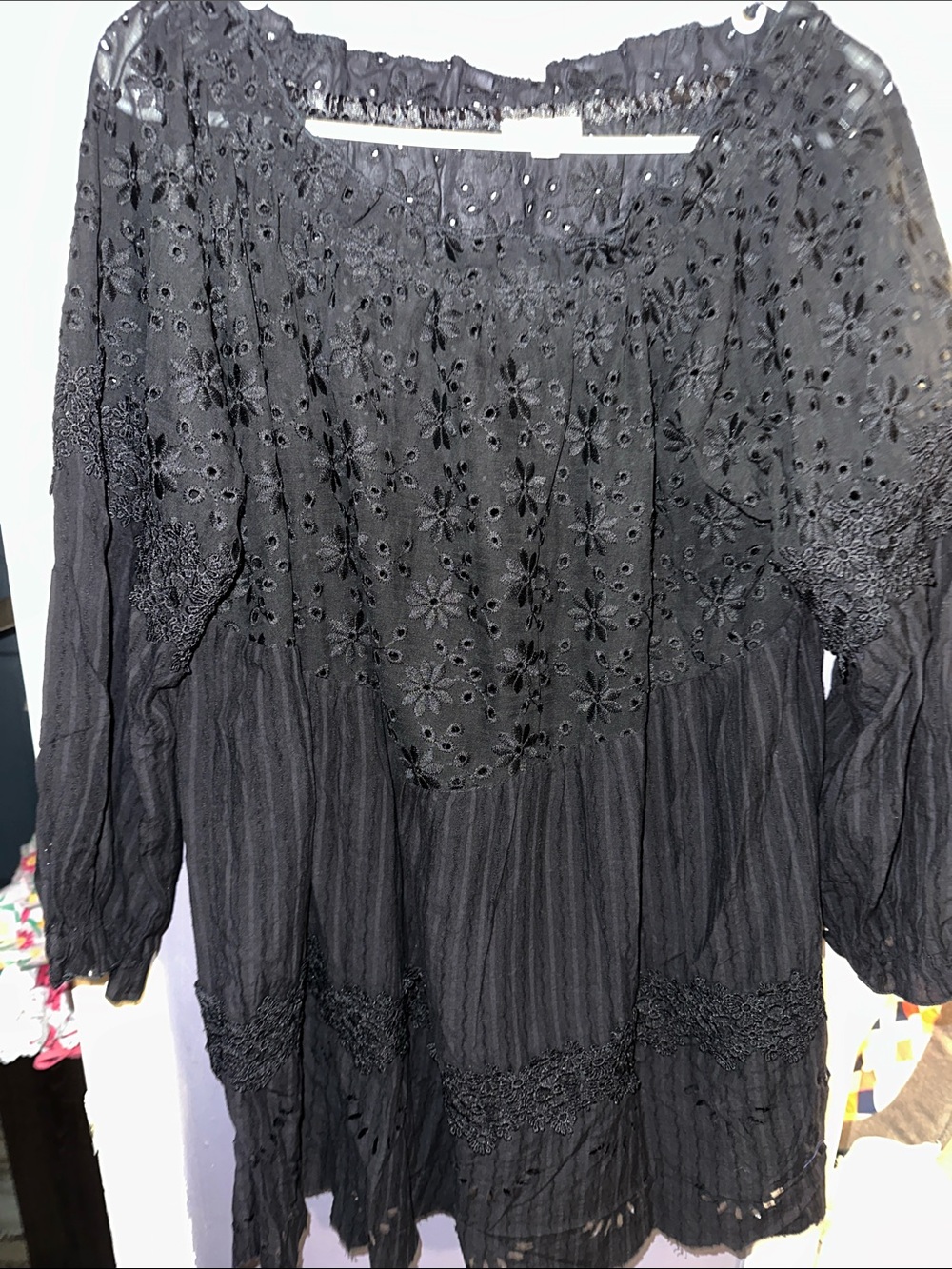 POL Black Eyelet Embroidered Boho Tunic - Picture 3 of 6
